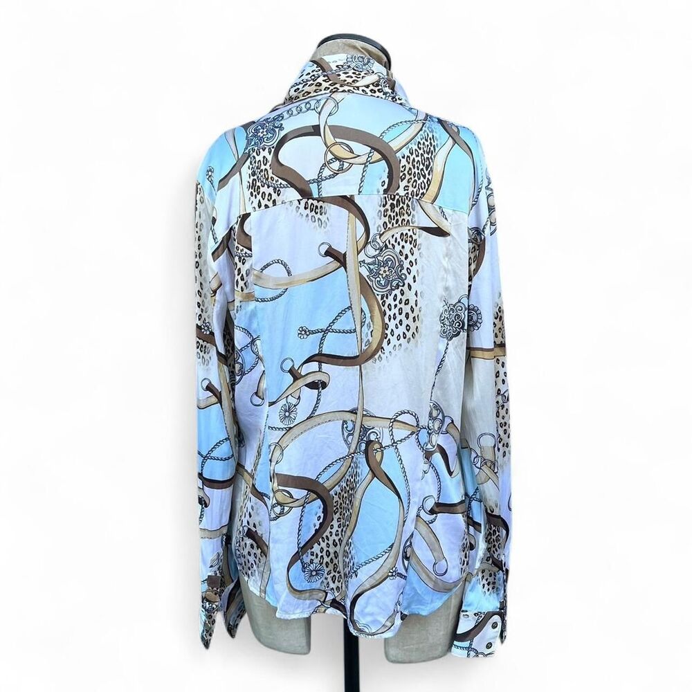 Cache Silk Blouse Y2k Equestrian Horse Bit Print … - image 5